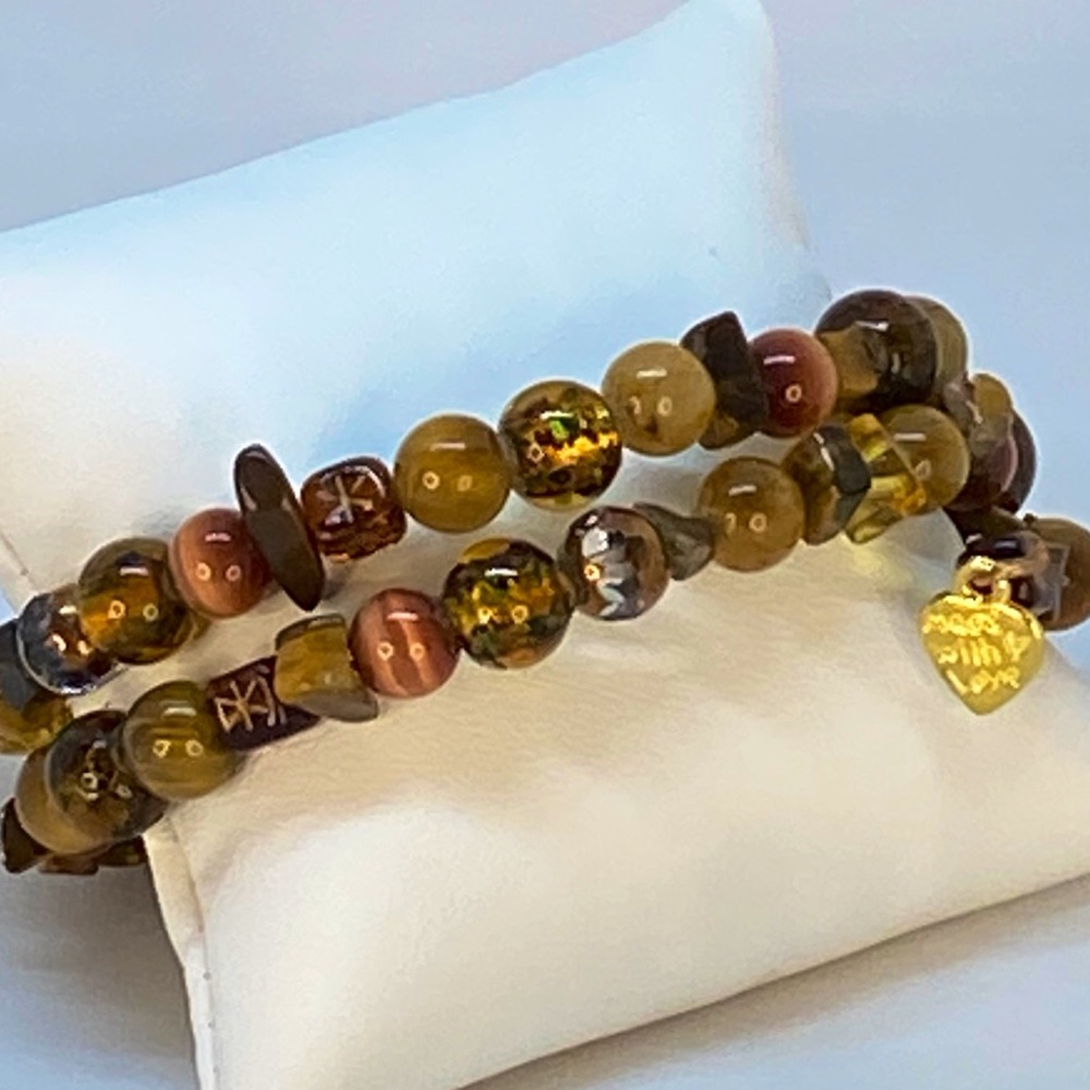 Handmade Brown Beaded Memory Wire (Wrap) Bracelets - Picture 3 of 16
